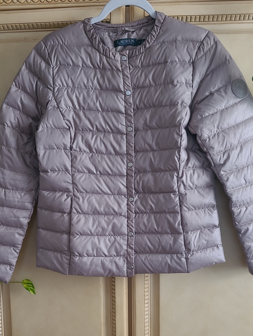 LAUREN Ralph Lauren Light Taupe Quilted Snap-Front Puffer Jacket